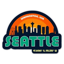 Squiddy Seattle Washington City Skyline - Vinyl Sticker Decal for Phone, Laptop, Water Bottle (3" Wide)