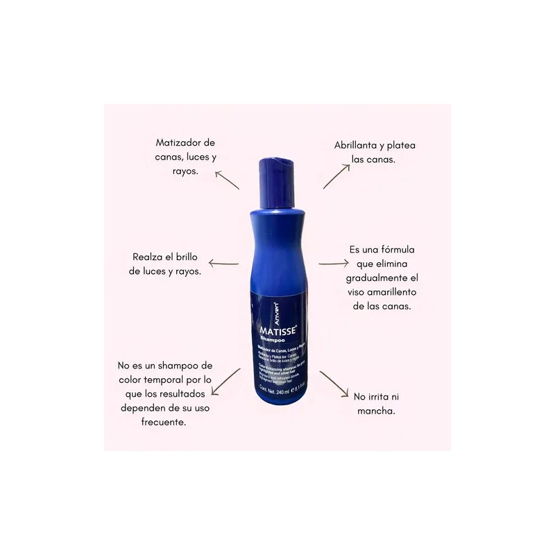 Shampoo Matizador De Canas, Luces, Rayos Matisse Anven 240ml