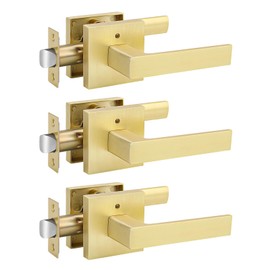 goldenwarm Gold Door Handles Interior, Zinc Alloy Brushed Gold Interior Door Handles Privacy, Modern Gold Doorhandles for Bedroom Bathroom (3 Pack)