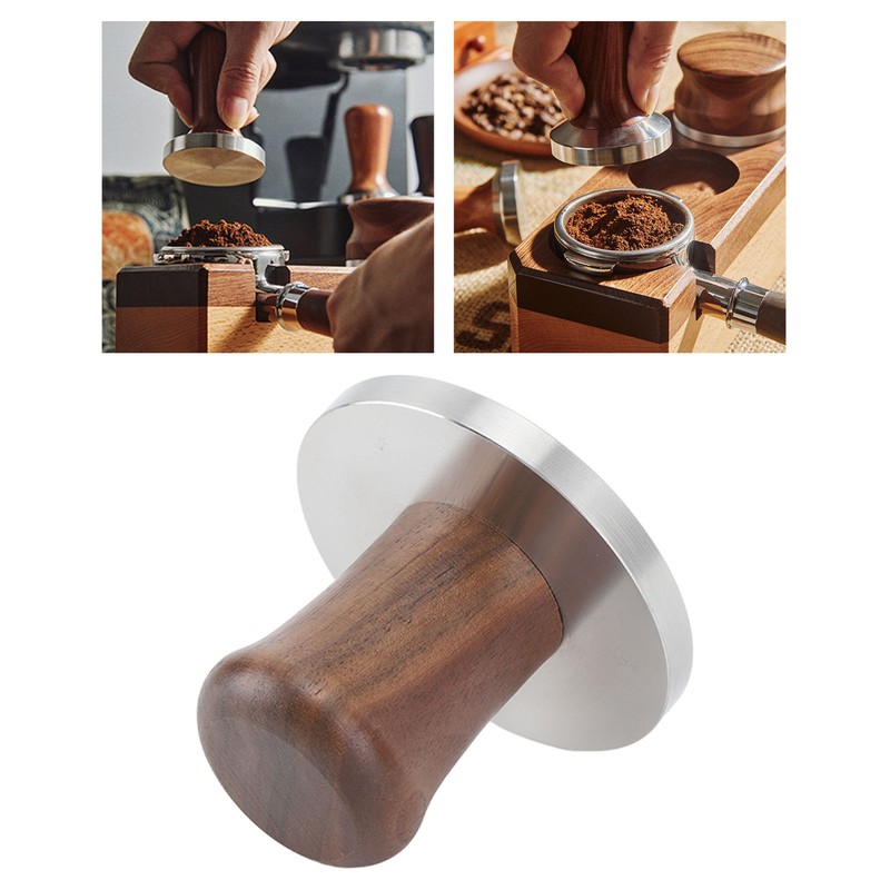 Wood Handle Coffee Tamper Stainless Steel Press Detachable Flat Base