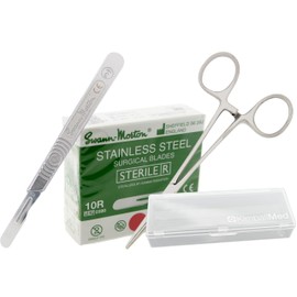 Dermaplaning Kit with Swann Morton 10R Dermaplaning Blades (100ct.) No 3 Handle, Kimball Med Storage Box, Compatible Hemostat for Installing Dermaplane Blades