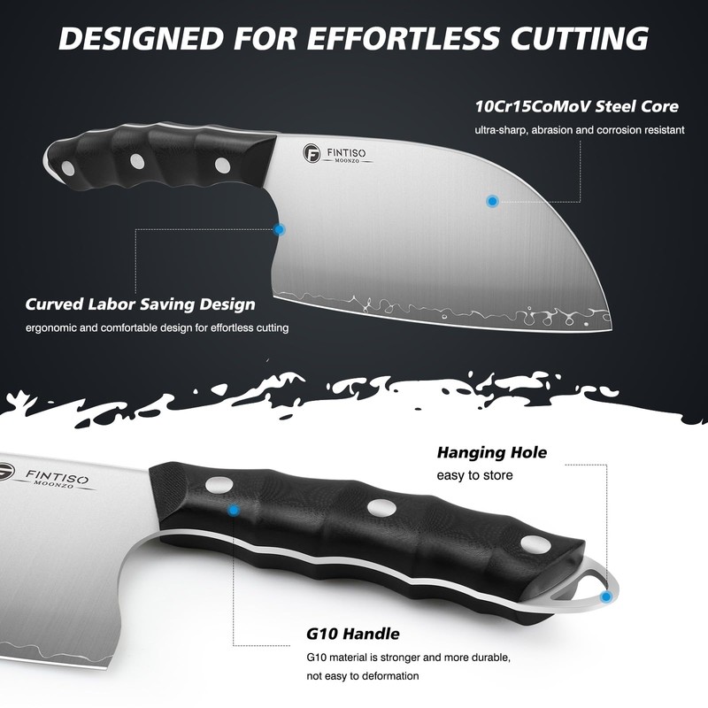FINTISO Meat Cleaver Knife, 6.5 Inch Sharp Serbian Chef Knife,