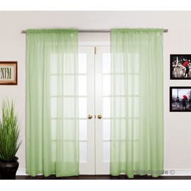 NIM Textile Elegant Sheer Voile Curtains Panels, Rod Pocket Top, 2 panles 140 cm x 213 cm Each, Lime Green, Love Inn Collection