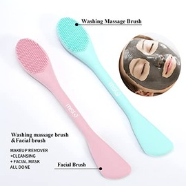 MSQ Cepillo de silicona para máscara facial, limpiador facial suave, paquete de 2 cepillos de doble extremo para barro, arcilla, máscara mixta de carb