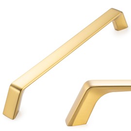 KOOFIZO Sloped Foot Cabinet Pull, 10-Pack Brushed Gold Furniture Handle, 6-1/4 Inch Screw Spacing, P21 for Kitchen Cupboard Door, Bedroom Dresser Drawer, Bathroom Furniture Hardware