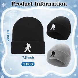 Chicingyou 2 Pack Men's Beanie Winter Knit Hat Sasquatch Knit Hat Winter Warm Cuffed Skull Cap Christmas and New Year for Dad Husband Grandpa Black, Gray