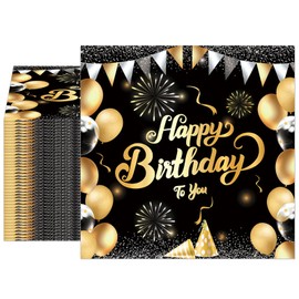 40 PCS Black and Gold Party Decorations Black and Gold Themed Cocktail Napkins Disposable Dinner Napkins for Men Women Boys Girls Birthday Party Supplies 2 Ply