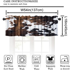 LOMADIA Cow Print Kitchen Valance Curtain, Brown White Cowhide Animal Fur Western Rustic Farm Pattern Window Treatment Rod Pocket Drapes for Dining Room Bedroom Office Cafe Decor 54x18inch