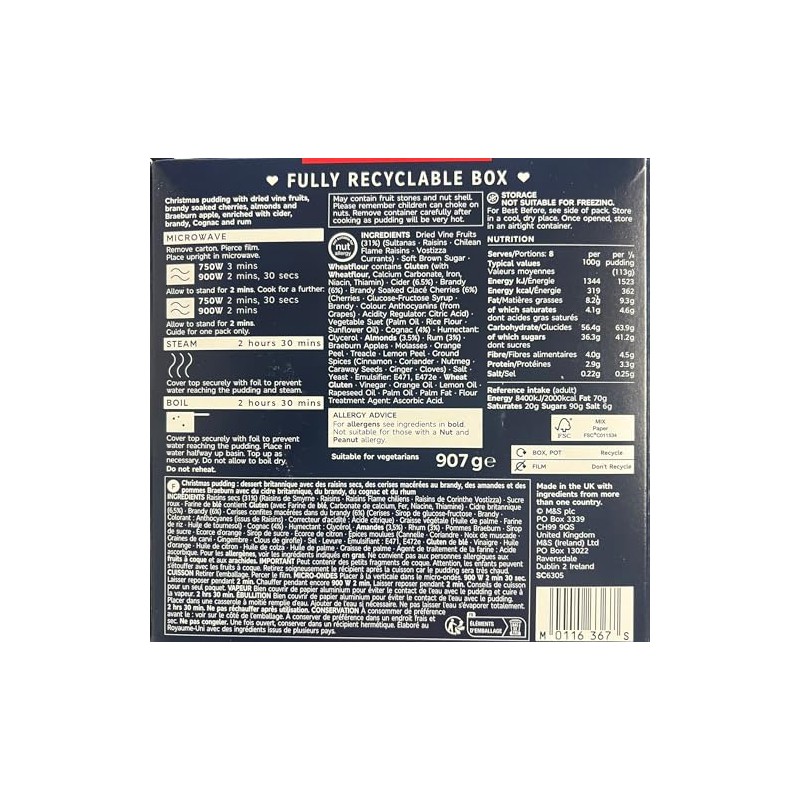 M&S Christmas Pudding 12 Month Matured 907g Serves 8 in
