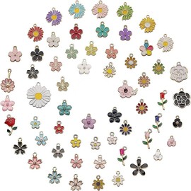 AIMALL Set of 30 Gold-Plated Enamel Flower Pendants - Multi-Colored Assorted Charms for DIY Jewelry Crafting, 1.02-Inch Alloy Charms for Bracelets, Necklaces & Earrings