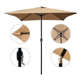 ABBLE Outdoor Patio Umbrella 6.5 Ft Square with Tilt and Crank, Weather Resistant, UV Protective Umbrella, Durable, 6 Sturdy Steel Ribs, Market Outdoor Table Umbrella, Tan