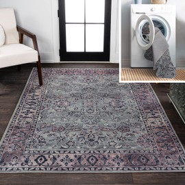 JONATHAN Y Machine Washable Purple/Gray Indoor Area Rug 5X8 ft, Victoria Ornate All-Over for Living Room, Bedroom, Kitchen, Office, Easy-Cleaning, High Traffic, Pet-Friendly, Non-Shedding (WSH106B-5)