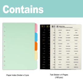 Zelten Paper Binder Index Dividers with 4 Sheets Tab Stickers for Personal Organizer (Paper Multi Color 5-Tab, B5/9 Hole)