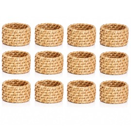 Juego de 12 servilleteros de ratán, tejidos a mano para servilletas de tela, decoración de mesa rústica bohemia para bodas, Acción de Gracias, Navidad y cenas