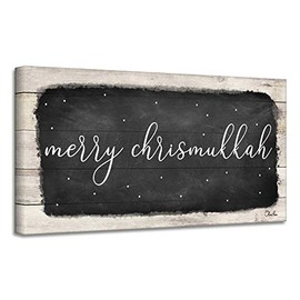 Crafted Creations Black and Beige 'Merry Chrismukkah' Hanukkah Canvas Wall Art Decor 8" x 16"
