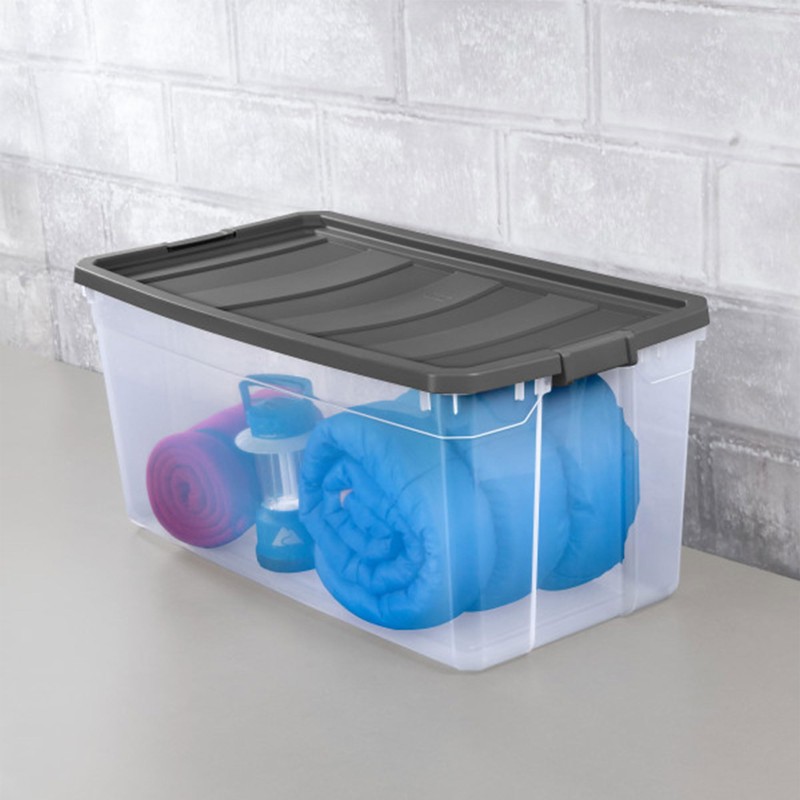 Sterilite 200 Quart Plastic Stacker Box, Lidded Storage Bin Container