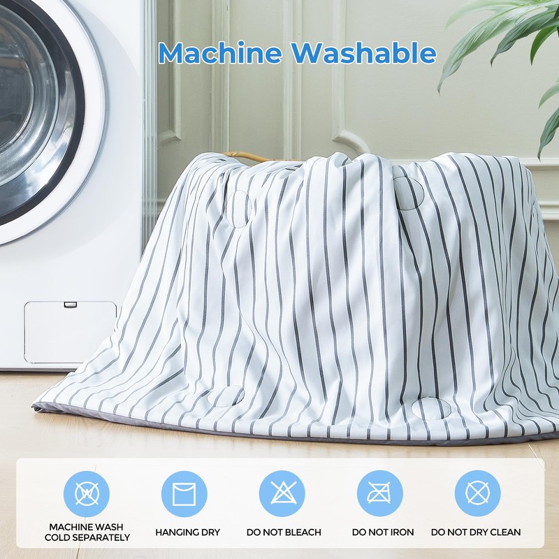 bedsmile Striped Cooling Comforter Queen Size, Q-Max 0.45 Reversible Cooling