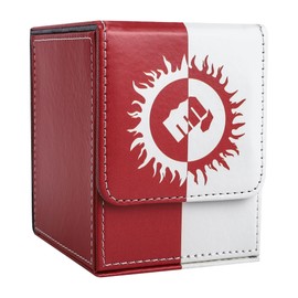 Zettokete MTG Deck Box with 2 Dividers, Large Capacity Commander Deck Box Fits 100+ Double-Sleeved Cards, PU Leather Card Case Compatible with Magic Commander YuGiOh TCG CCG, Red & White