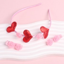 Xepeelo Heart Headbands Valentine Hairband Red Love Heart Rose Design for Kids Women Girls Hair Headdress Set Valentine’s Day Party Head Accessories