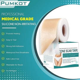 Pumkot Professional Silicone Scar Sheets – 1.6" x 120" Scar Roll for Keloid, Surgery, Burn & Acne Scar Treatment