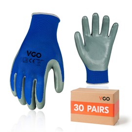Vgo... 30Pairs Men's Safety Work Gloves,Coated Gardening Gloves,Dipping Gloves,Warehouse Gloves(Blue,NT2110)