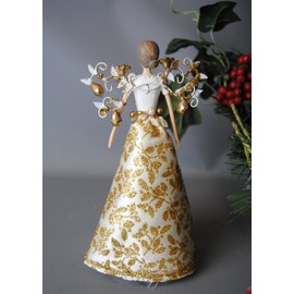 Four Seasons- Gold Leaf Angel - Christmas Tree Topper Fairy - Gold and Cream Glitter