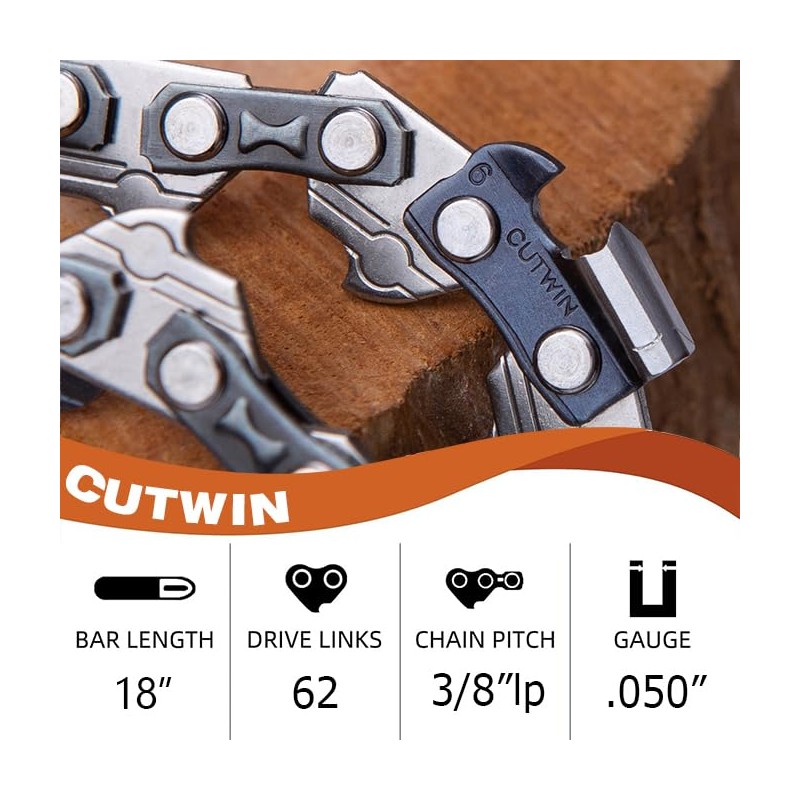 CUTWIN 18 Inch Chainsaw Chain Kit,3/8" LP Pitch 0.050" Gauge
