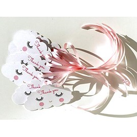 Kids Party Dreams Smiley Cloud Thank You Tags 12pcs - Sleepover Birthday Decoration Party Supplies, Pink Slumber Spa Party Baby Shower Themed Celebration