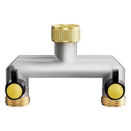 SIGANDG Brass Double Outlet Tap, Brass 2 Way Distributor, Tap Water Distributor, 3/4 Inch Female Thread to 2-Way 3/4 Inch Male Thread, for Regulating and Cutting Water Flow