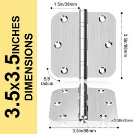 6 Pack 3.5 Inch Heavy Duty Stainless Steel Ball Bearing Door Hinges - Non-Removable Pin with 5/8" Rounded Corners for Interior & Exterior Doors (Silver)