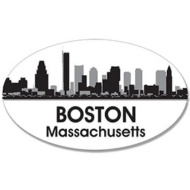 Oval B/W SKYLINE of BOSTON Sticker (city mass decal)
