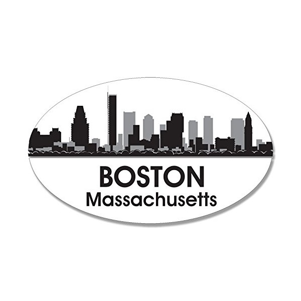 Oval B/W SKYLINE of BOSTON Sticker (city mass decal)