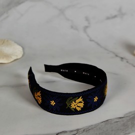 Lala 마이아 꽃 쟈가드 헤어밴드 - 민자형 네이비(MAIAHB057) Maia Floral Jacquard Hairband - Solid Navy (MAIAHB057)