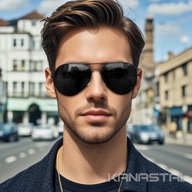 KANASTAL Polarized Sunglasses for Men Women Aviation Black Sunglasses and Blue Sunglasses Metal Frame UV 400 Protection Sun Glasses Shades Driving Beach Daywear