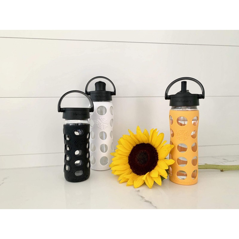 Lifefactory 12-Ounce Glass Water Bottle with Active Flip Cap and