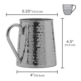 Houdini 24oz Hammered Bar Mug Silver, Silver Large Mug, Stainless Steel Beer Mug, Beer Mug
