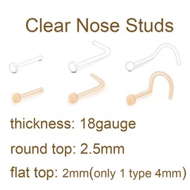 MODRSA 18g 20g Clear Nose Rings Retainer L-shaped Nose Studs Screw Flexible Flesh Skin Color CZ Gem High Nostril Pin Bone Flat Top Small Nose Piercing Retainer for Work Surgery 7mm bar