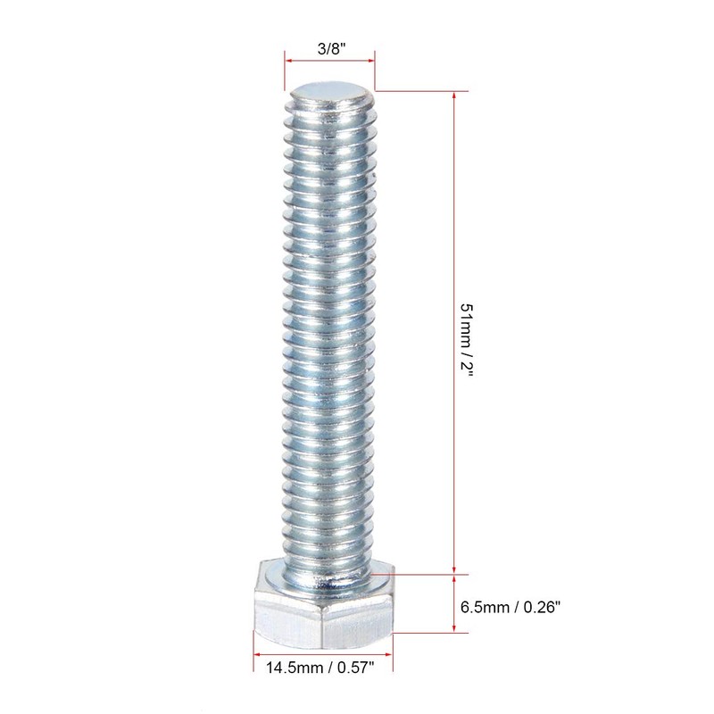 sourcing map Hex Head Screw Bolts Carbon Steel 3/8"-16x2" Fastener
