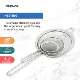 Farberware Professional Set of 3 Strainers, Incudes Small, Medium, and Large Sized Strainers
