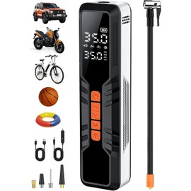 Tire Inflator Portable Air Compressor - 4X Air Pump for Car Tires, 150PSI&10000mAh Portable Tire Inflator for Car, 12DC Air Pump with Pressure Gauge/LED Light, Bike/Motorcycle/Ball/Car Accessories