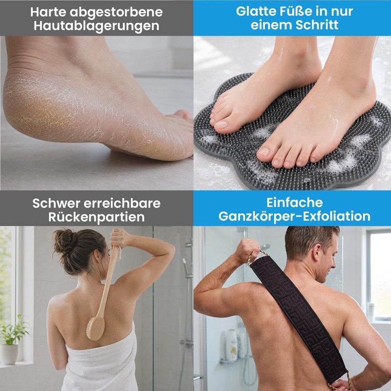 Iyxeo Set of 2 Shower Foot Brush and Back Scrubber