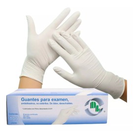 DL Guante De Látex 100 Pz Para Exploración Blanco Grande Dl