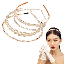 RICISUNG Pearl Headband, Set of 4, Cute, Bangs, Hair Accessories, Parties, Hair Accessories, Simple, Girls, Coming of Age Ceremonies, Weddings, Anti-Slip, Recitals, Graduation Ceremonies, Entrance