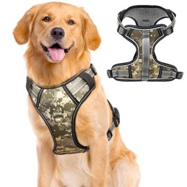 Dog Harness,Camo Dog Harness Medium Dogs,Reflective Dog Harness,No Pull Dog Harness with 2 Leash Clips and Control Handle,Adjustable Soft Padded Camo Pet Vest with 4 Snap Buckles（M）