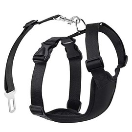 MASCRETTA Arnés para Perro con Correa de Cinturon para Auto. Arnés de Mascota para Coche. Disponible en 3 tamaños S M y L. (M, Negro)