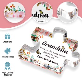 Gifts for Grandma - Engraved Acrylic Puzzle Piece - Mothers Day Adorable Grandma Presents for Birthday, Christmas, Thanksgiving Paperweights - Elegant Decorative Plaque with Lovely Quote - Chic Home