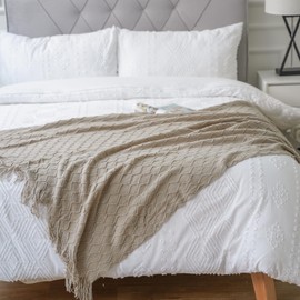 BATTILO HOME Khaki Throw Blankets for Couch, Taupe Lightweight Decorative Blankets and Throws, Boho Warm Knit Blanket for Men and Women, 50"x60"