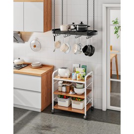 CHOEZON 31.7-Inch Hanging Pot Rack, Space-Saving Pot Hanger for Kitchen, Ceiling Pan Hanging Rack with 16 Detachable S Hooks, Sturdy Metal Frame, Industrial Style, Charcoal Black and Black TPR09BC