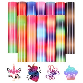 Tintnut Gradient Heat Transfer Vinyl - 12 Sheets 12 x 10 Inches Bright Ombre Heat Transfer Vinyl Rainbow HTV for T-Shirts DIY Patterned HTV Vinyl Compatible with Sillhoutte Cameo and Cricut