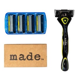 Made Men's Razor Blade with 6+1 Stainless Steel Blades | 4-Pack Blades | Precision Shave for Sensitive Skin | Zinc Alloy, Lavender Lubricating Strip | Razors for Men, Razor Blades Plus Trimmer